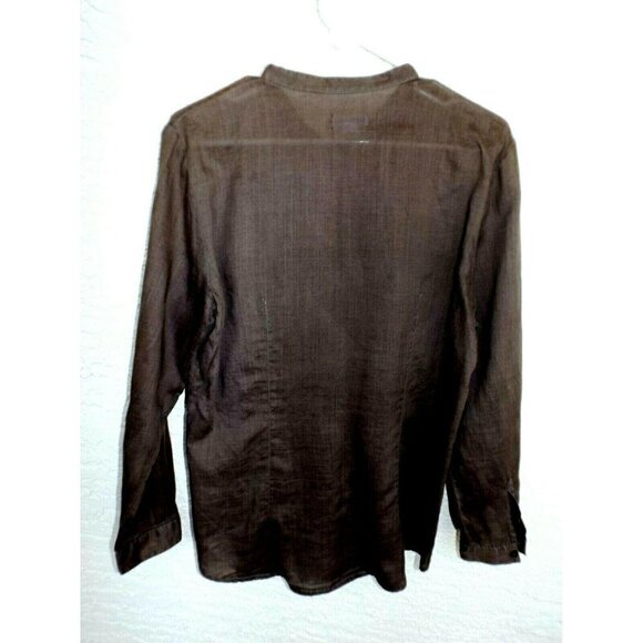 GAP L brown long sleeve collarless button front hidden placket shirt work office - Picture 3 of 3